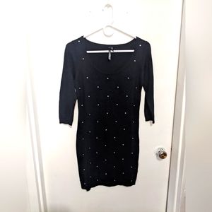 Black Knit Midi Dress with Silver details